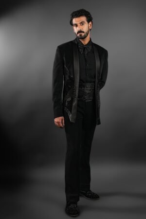 Asymmetric Black Indo-Western Set