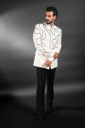 Royal White  Silk Embroidered Jodhpuri Suit