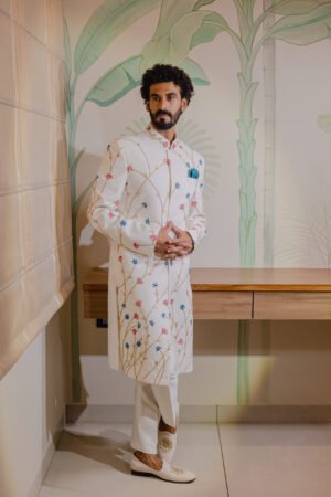 Pastel Peach Zardosi Sherwani