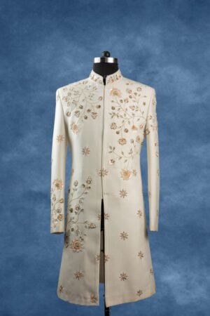 Cream handwork Sherwani